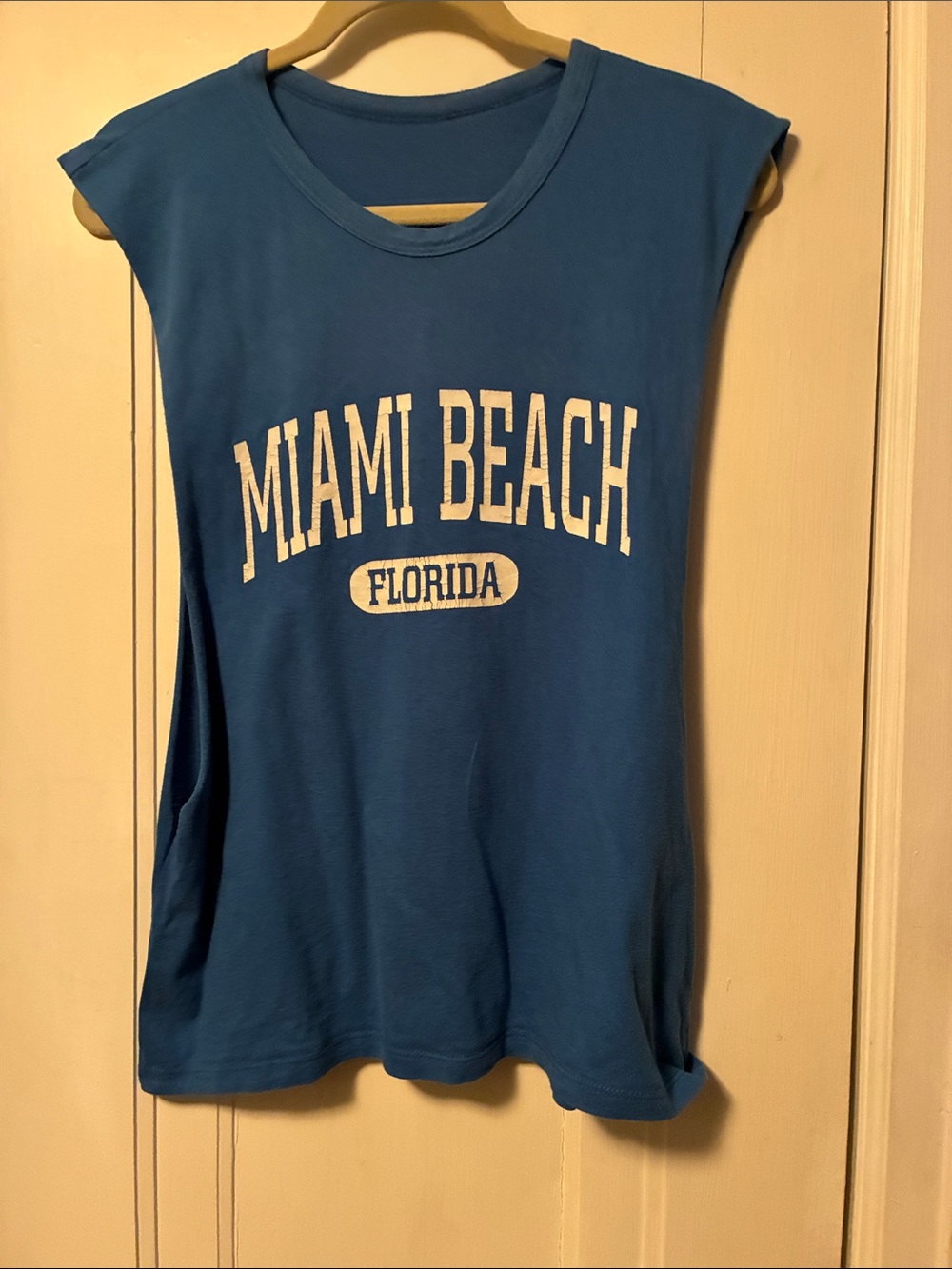 Men’s Blue Tank with White Miami Beach Graphic